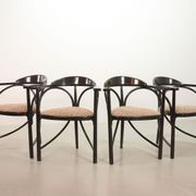 4 Wooden Black Lacquered Thonet Triangle Dining Chairs Model 87, 1980s