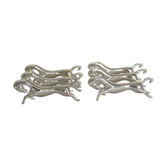 Set Of 6 Silver Metal Horse Shaped Cutlery Rests In Original Box