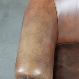 Cognac-coloured vintage cow leather club armchair in English style