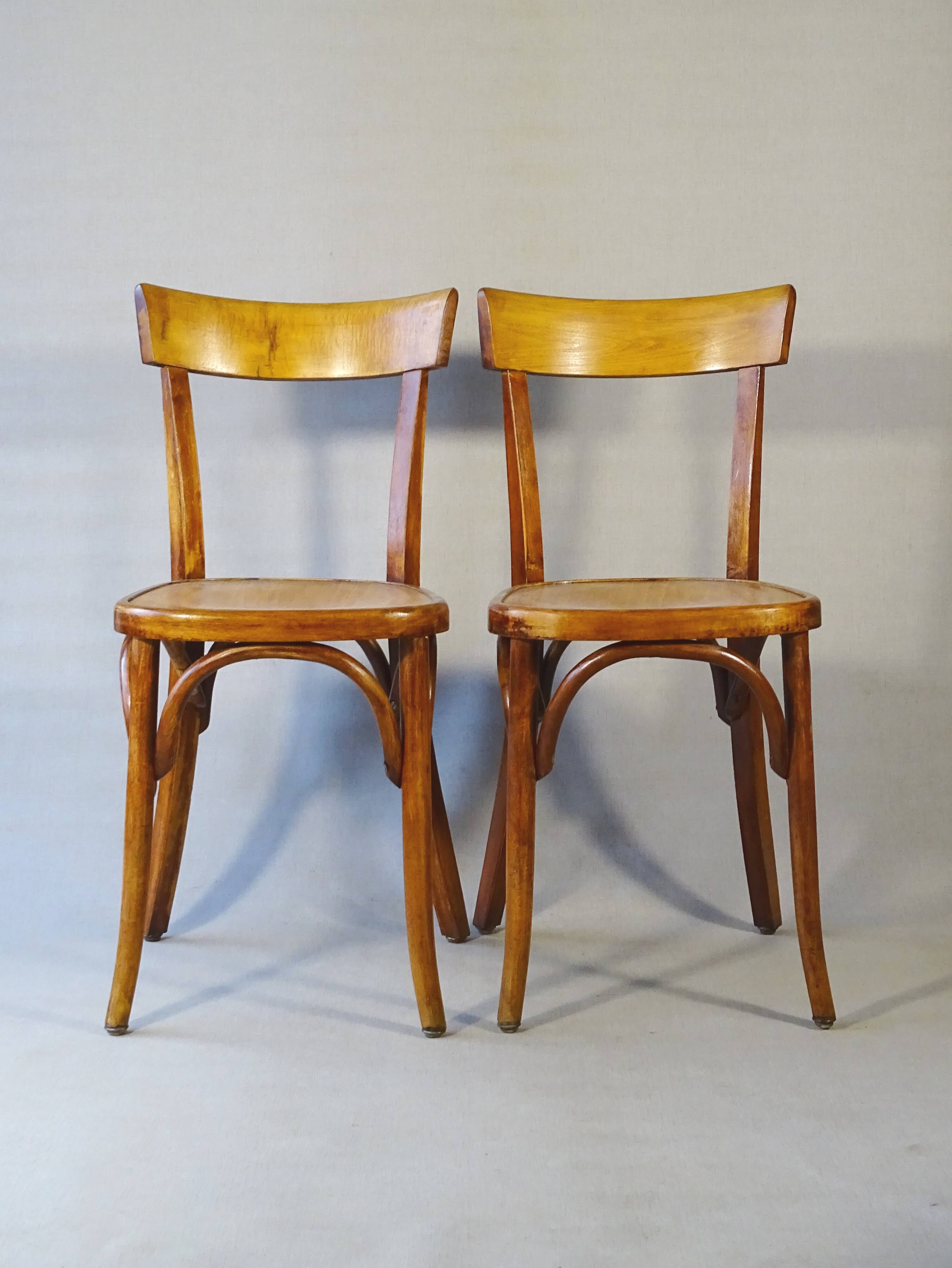 2 FISCHEL chairs, Art Deco 1938 bistro, wooden seat