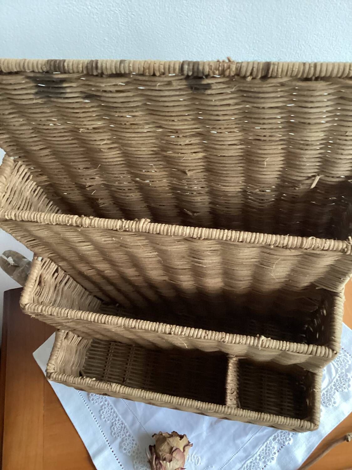 Vintage rattan mail holder