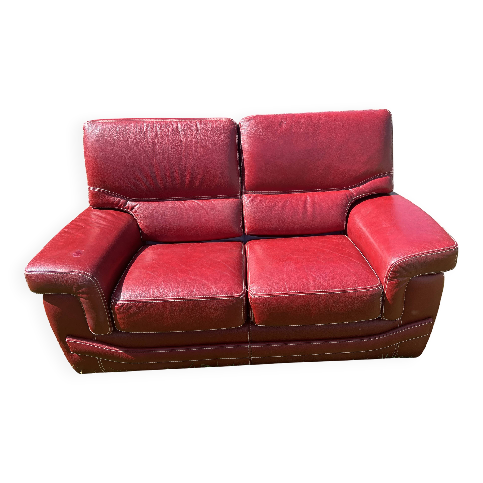 Red leather sofa