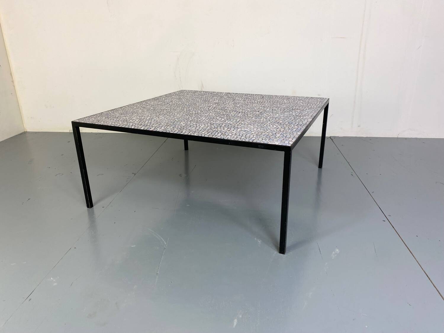 Mid-Century Modernist Rectangular Bleu Black Steel and Ceramic Coffee Table, 1960s
