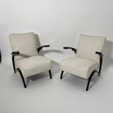 Set of Czechian Art Deco Black Laquered Lounge Chairs attributed to J. Halabala for Up Závody, 1930s