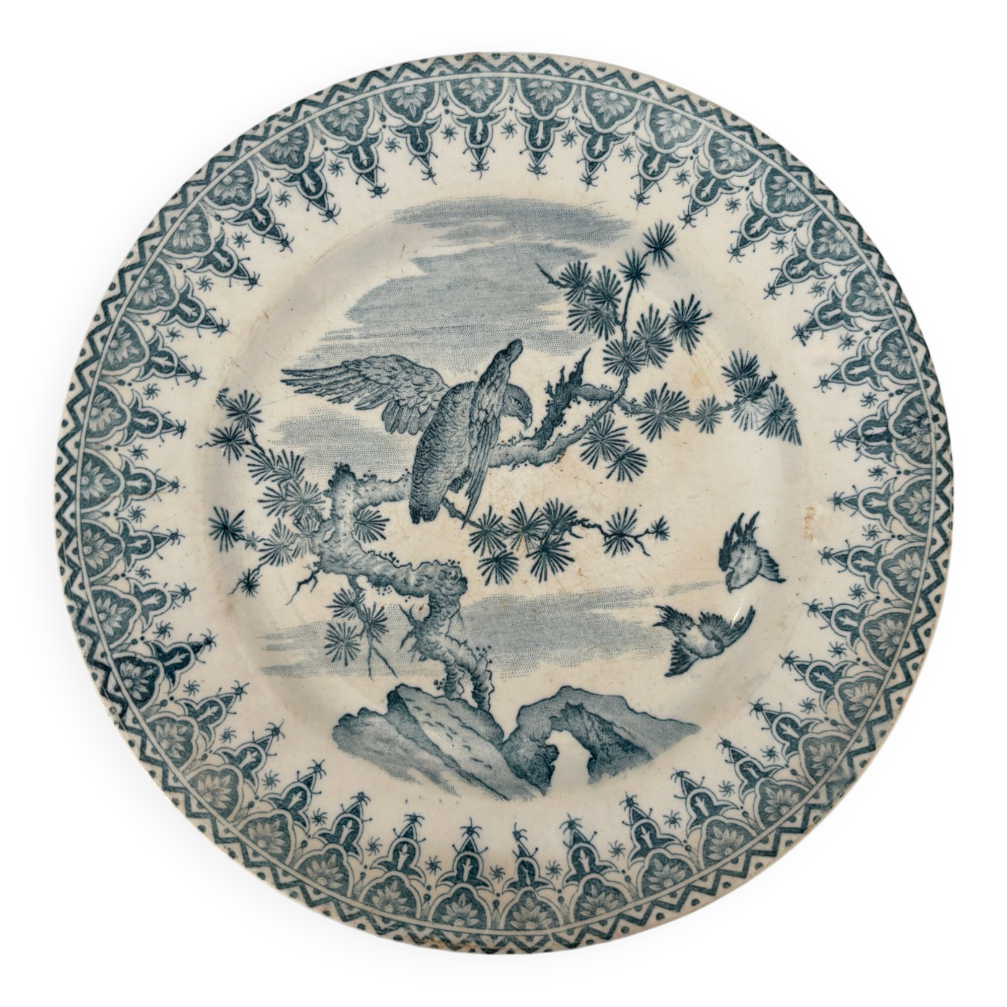 Flat plate iron earth Gien French earthenware eagle decoration - faience