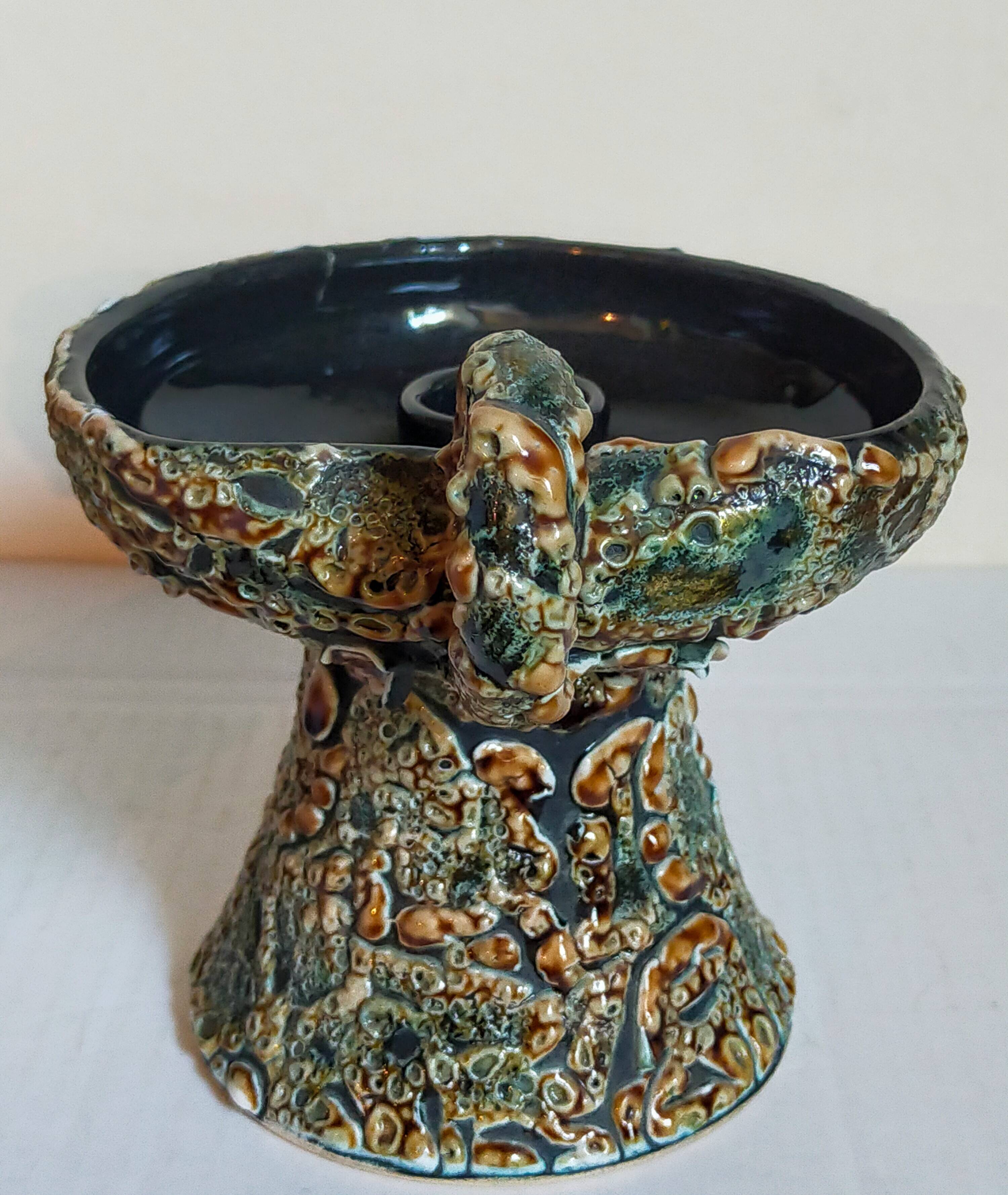 Pair of vintage Vanoise honey foam ceramic candlesticks