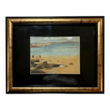 Teurreau: Oil On Canvas Beachside Lively With Characters And Sailboats