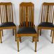 Set of 6 Art Nouveau chairs and armchairs in oak and leather.