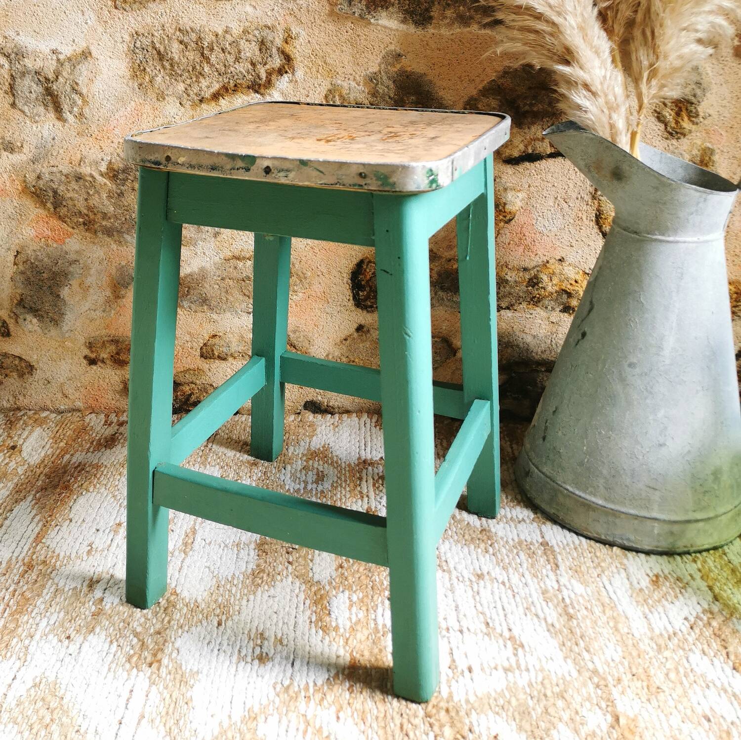 Vintage green stool, 1950s