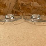 Paire Ancien Coquetier ARCOROC Octime Verre Moulé Transparent Vintage #B478