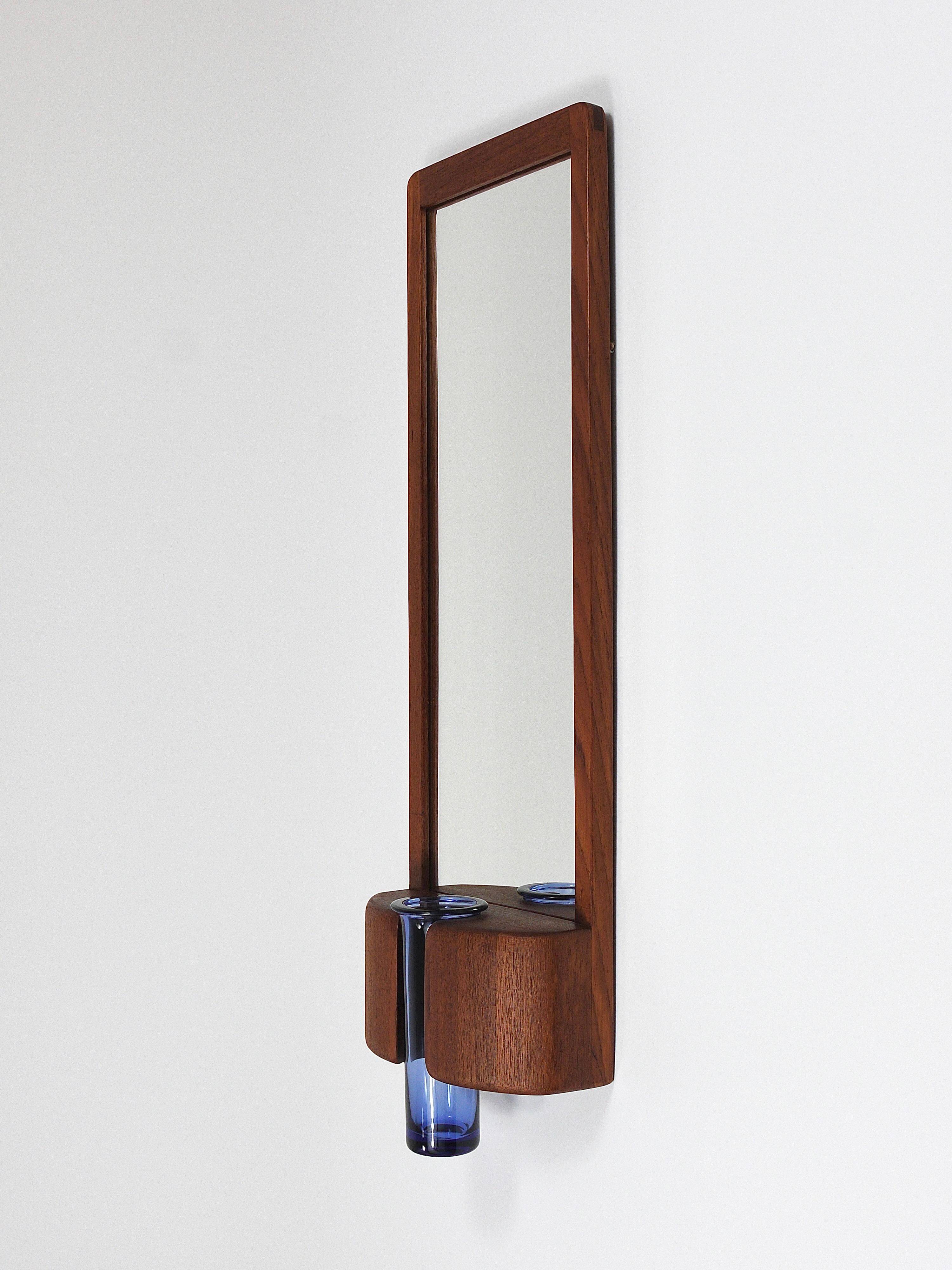 Danish wall mirror by Jacob Hermann & Per Lütken and Holmegaard glass vase, 1960s.