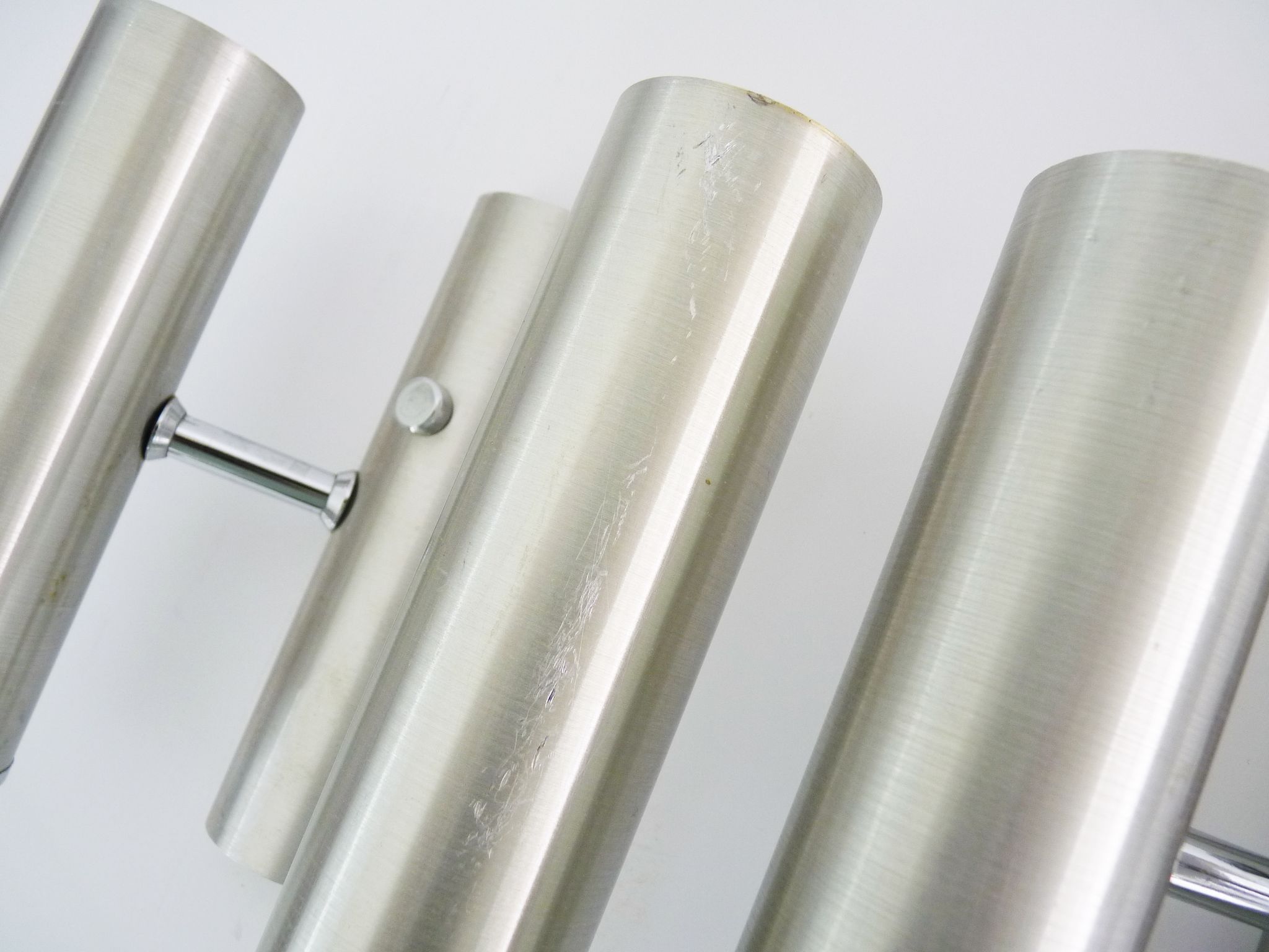 Pair of double wall lights in brushed metal, Sciolari house, Italy 1970's
