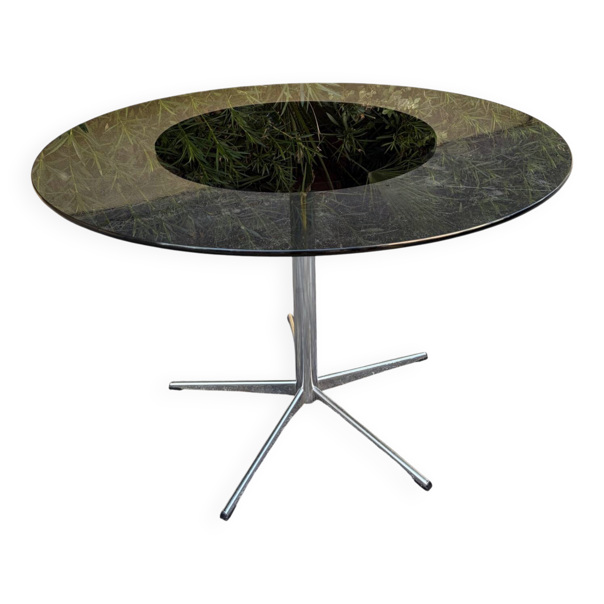 Table ronde vintage design verre/chrome année 90’s