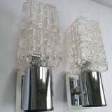 Pair of vintage chrome wall lights with square globes, Italian Targetti, 1970