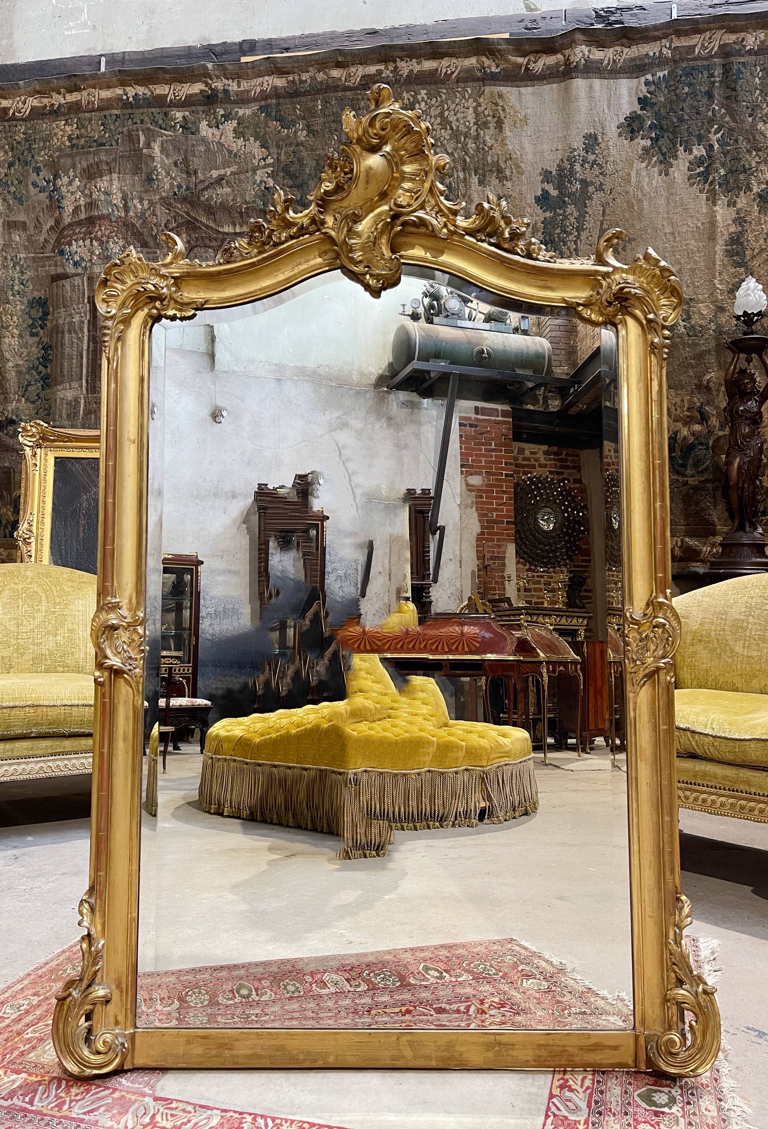 Napoleon III period fireplace mirror in gilded louis XV style wood