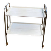 Desserte pliable en acier et bois blanc sur roulettes
