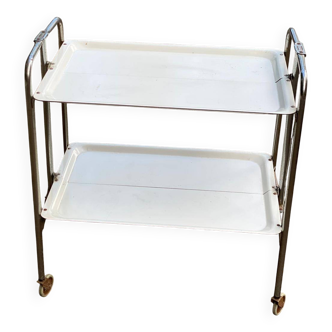 Folding trolley in steel and white wood on wheels
