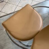 1 Linda armchair chair by Arrben in camel brown leather with a chrome steel frame.