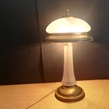 Vintage library brass and glass mushroom table lamp