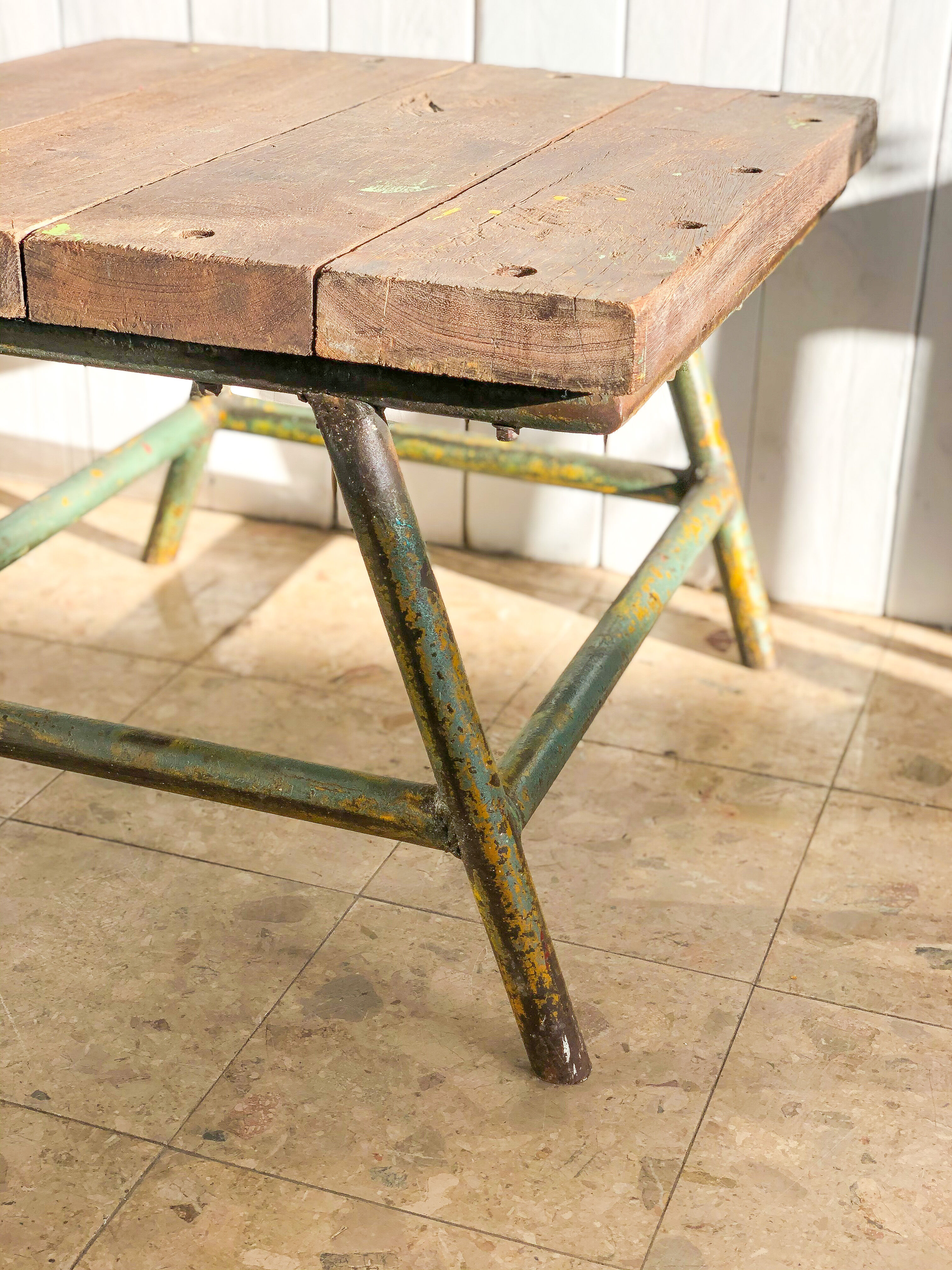 Industrial coffee table patina green