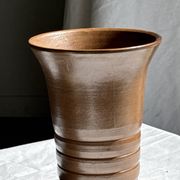Vintage ceramic vase in glazed brown-orange with stripes H21.5 D19
