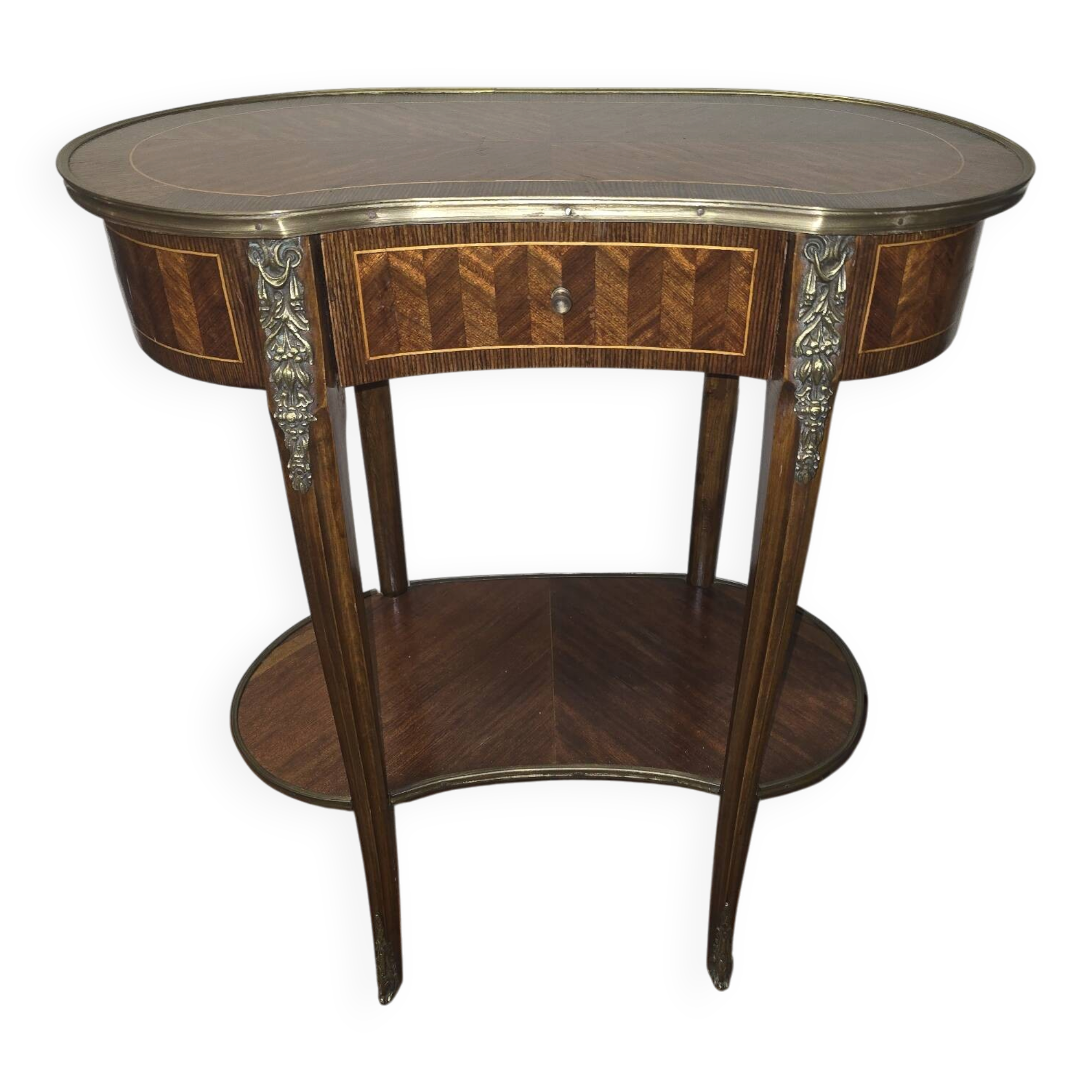 Kidney-shaped side table in Louis XVI style with marquetry.
