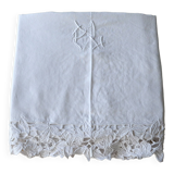 Drap ancien en lin blanc broderie richelieu et monogramme