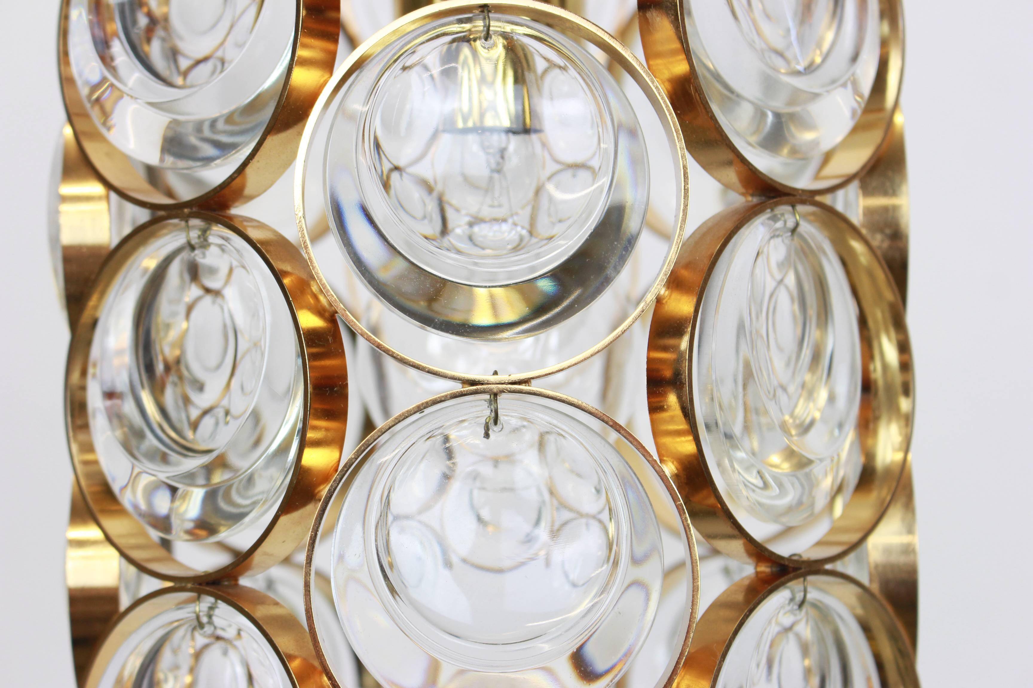 Pair of small golden brass pendants, Sciolari design for Palwa, Germany, 1970s.