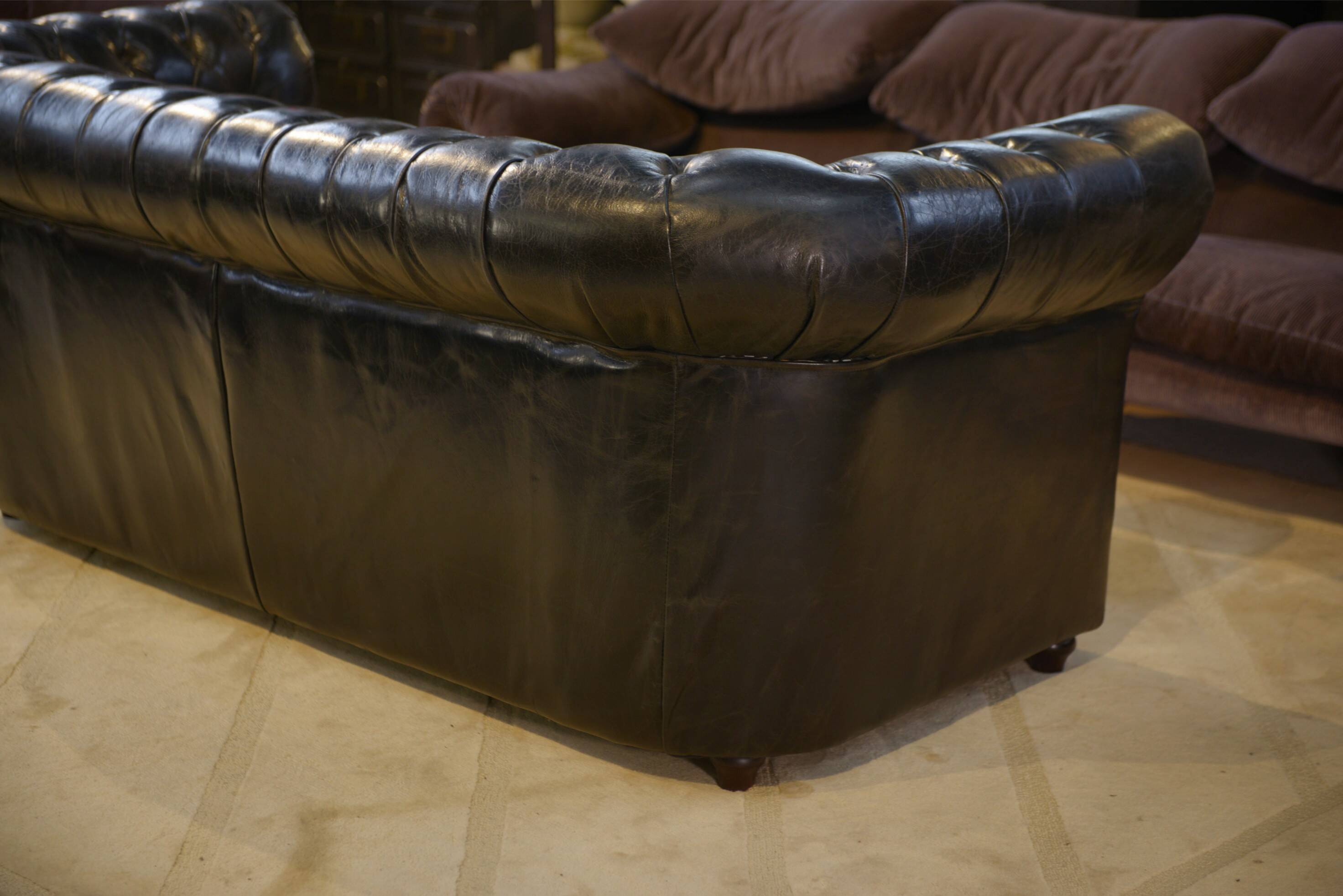 Chesterfield 3-seater sofa in black leather