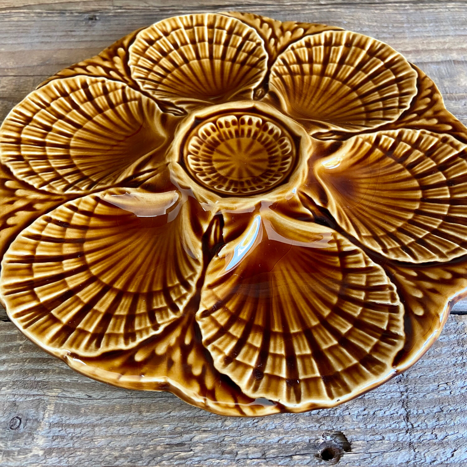 6 Sarreguemines oyster plates France in a slip