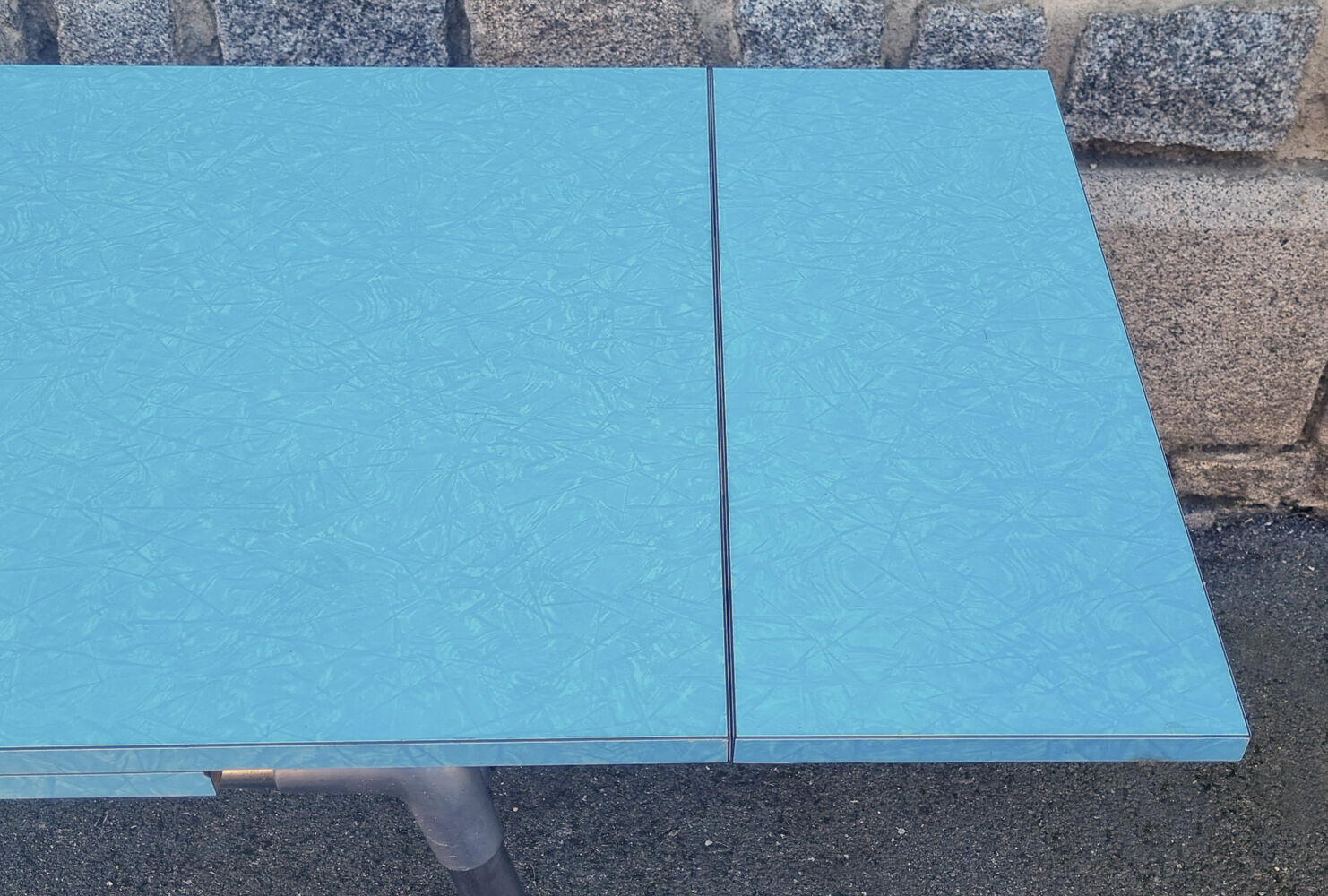 Blue formica set Jafae and its 4 vintage chairs, 70s