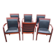 6 contemporary bridge chairs in mahogany wood and black leather