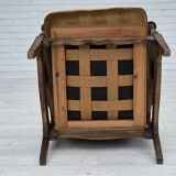 1950s, Danish vintage armchair, original green furniture velour, oak wood.