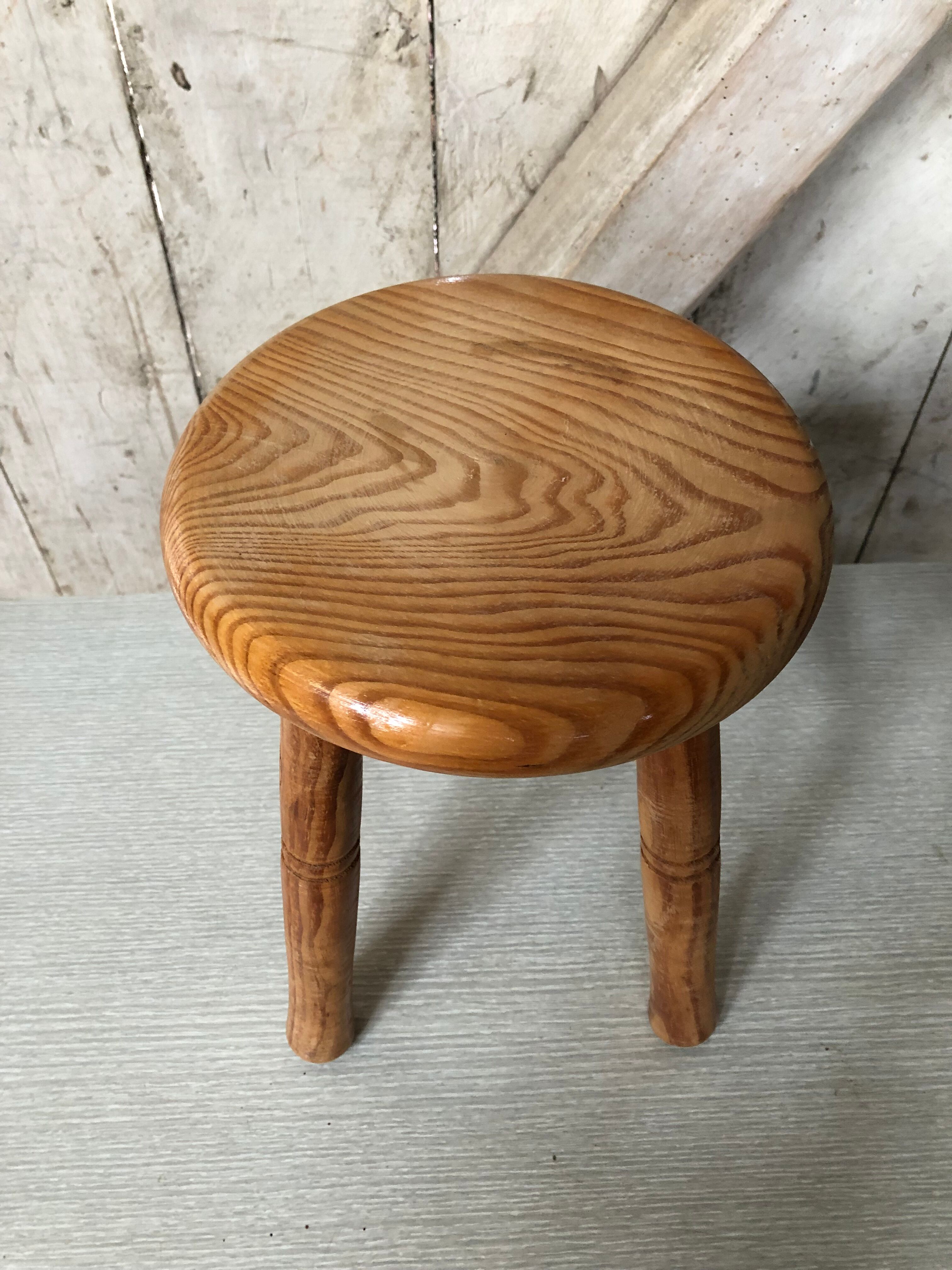 Pair old milking stool door pots light wood vintage