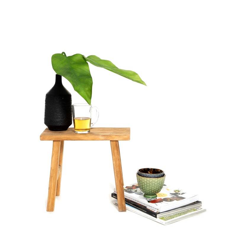 Vintage handmade teak mini bench - 30 x 16 x H 30 cm