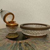 Crystal and bronze lighter and table ashtray