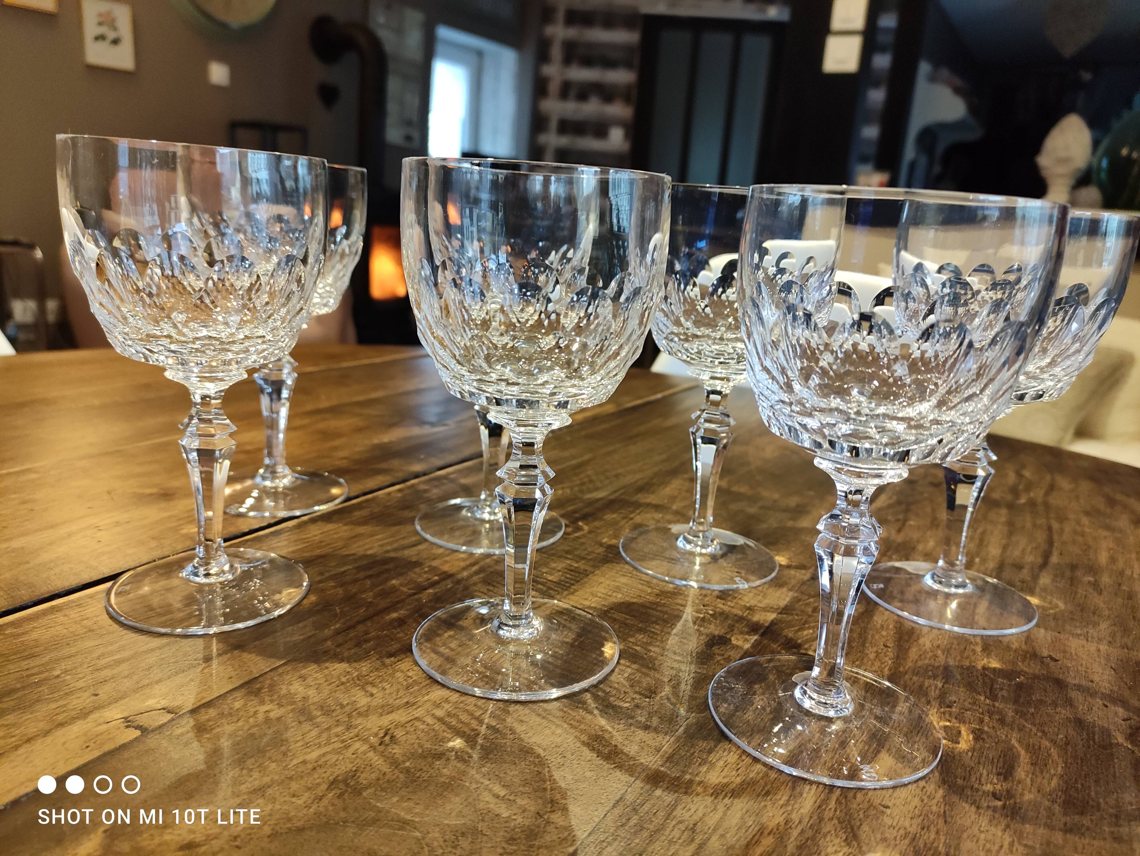 Set of 7 chiseled crystal wine glasses stamped with a crowned S
