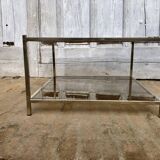 Square brass coffee table and smoked glasses