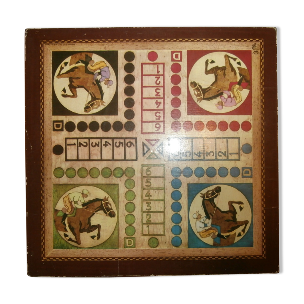 ANCIENNE MALLETTE DE Jeux en Bois Dada Petit Chevaux + Jeu de L'oie