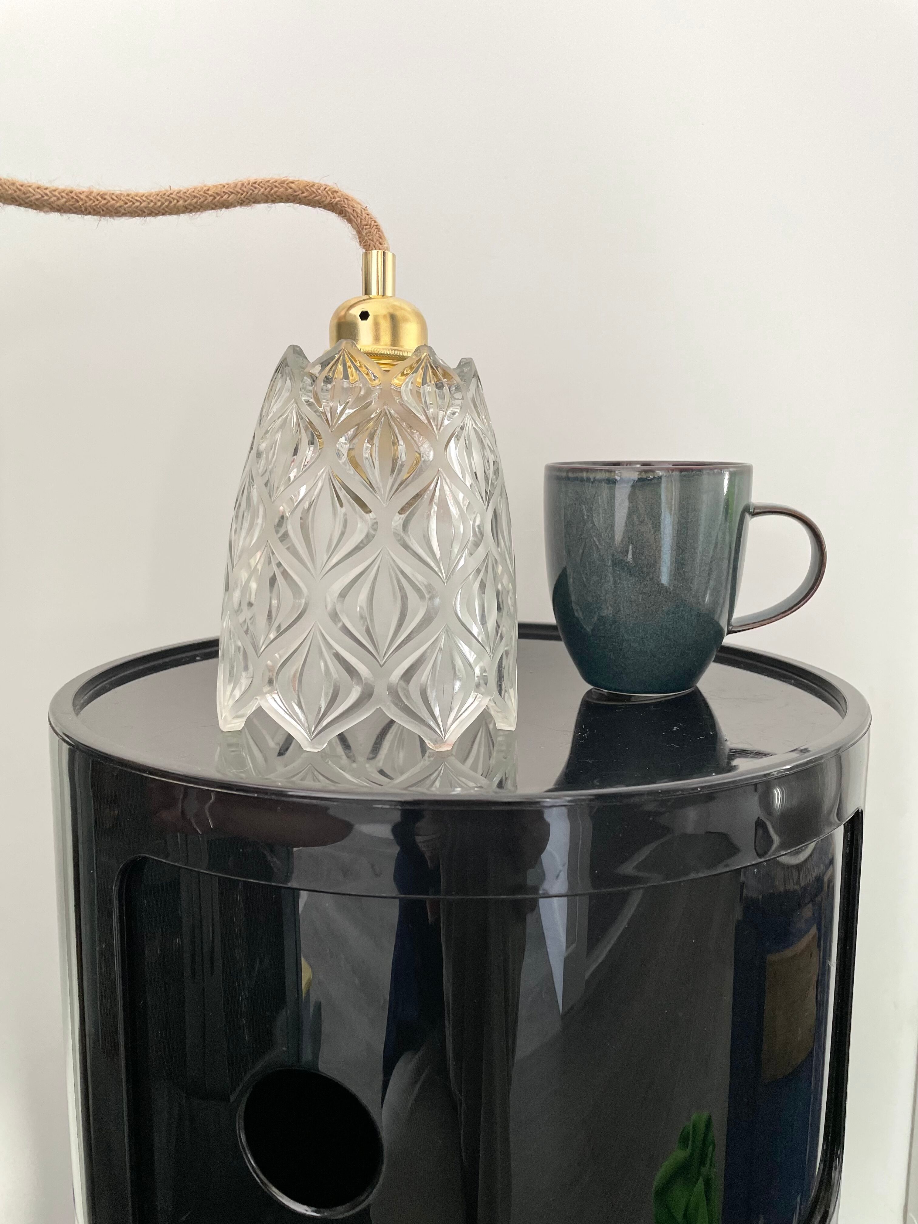 Vintage tulip pendant lamp in molded glass