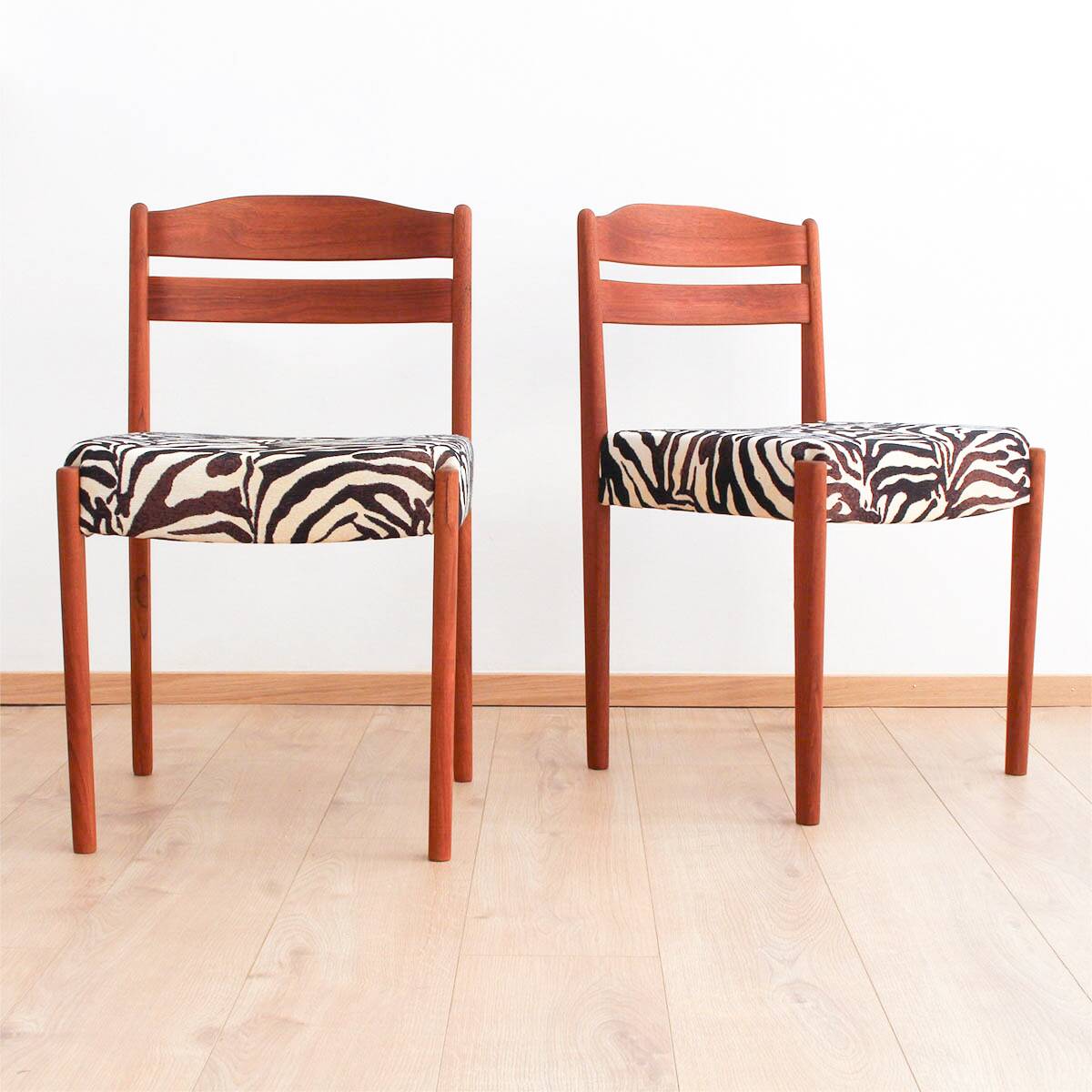 Danish teak dining chairs with zebra print from Boltinge Stølefabrik