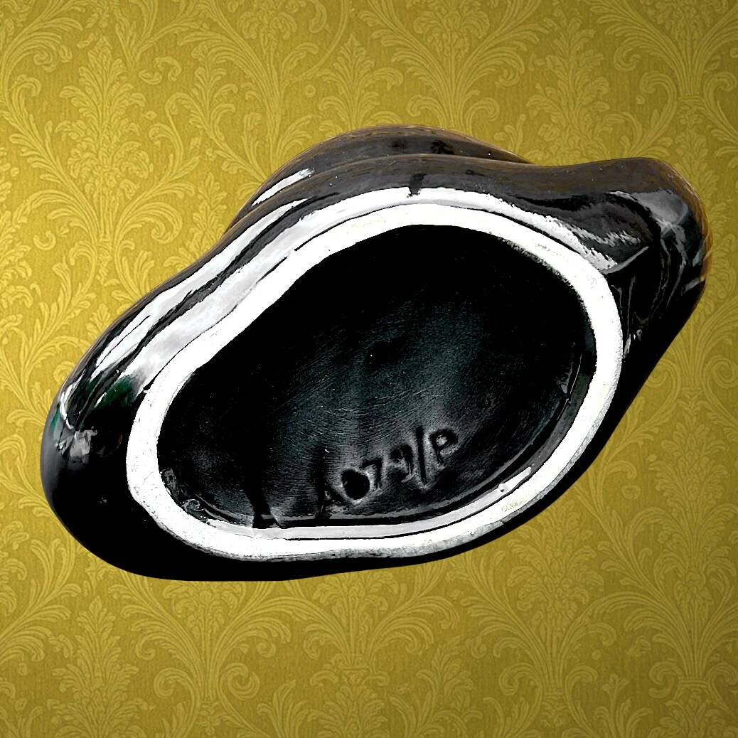 Vintage black and gold ceramic swan vase from the 1960s.