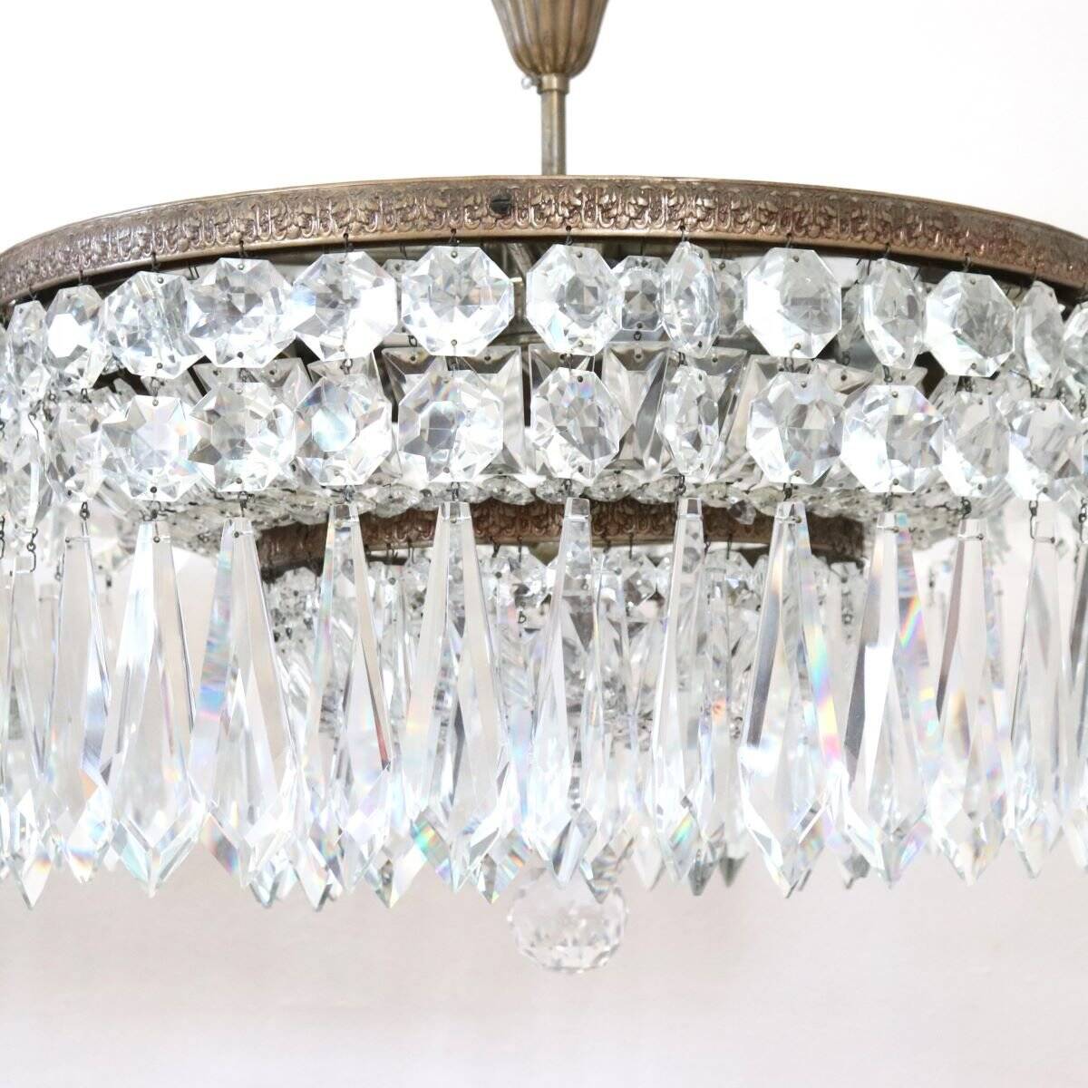 Chandeliers With Large Crystal Drops, Italy, Early 20th Century