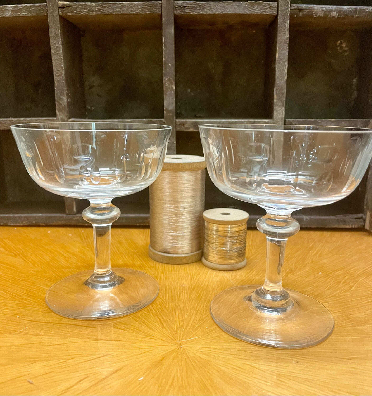 Pair of old champagne glasses