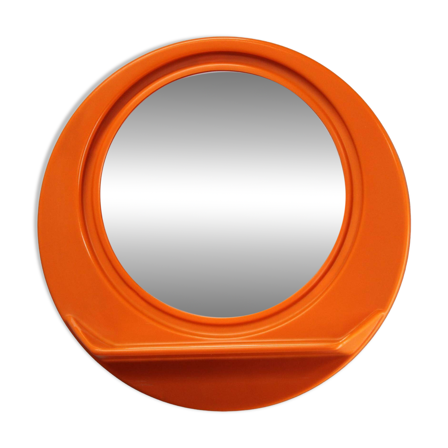 Vintage Italian Space Age round plastic mirror with shelf, 1970s