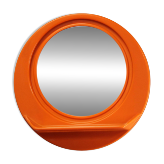 Vintage Italian Space Age round plastic mirror with shelf, 1970s
