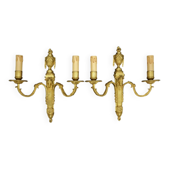 Pair of large sconces, ram's head, Louis XVI style, 19th century - gilded bronze