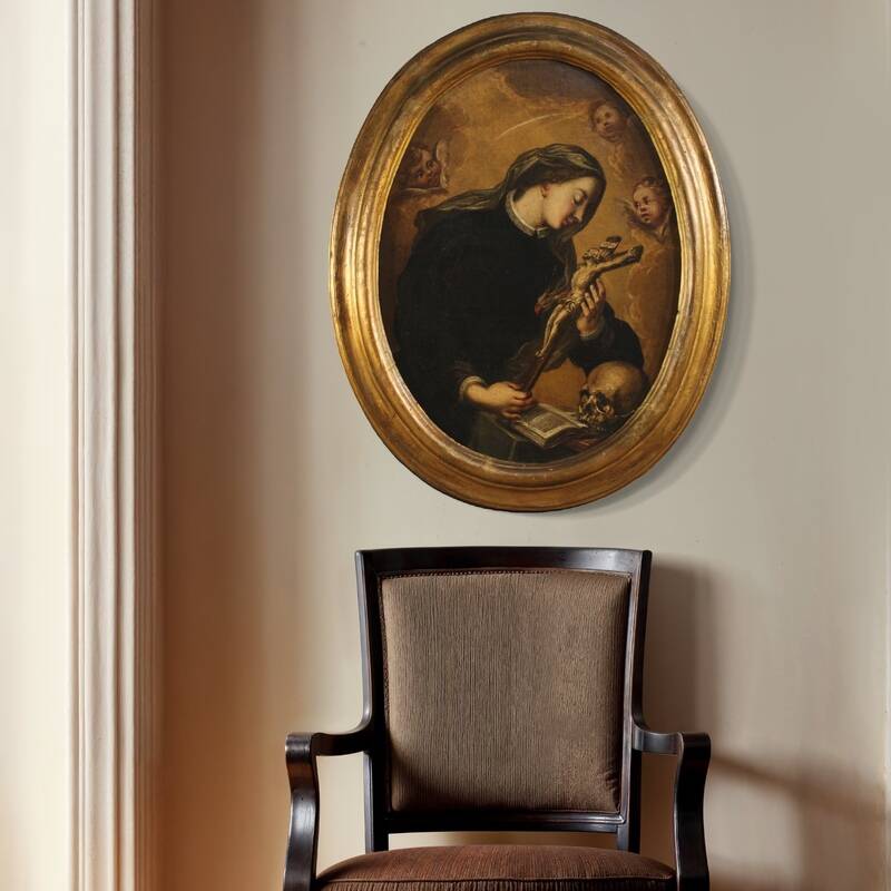 Antique oval painting of Saint Catherine of Genoa from the 17th century