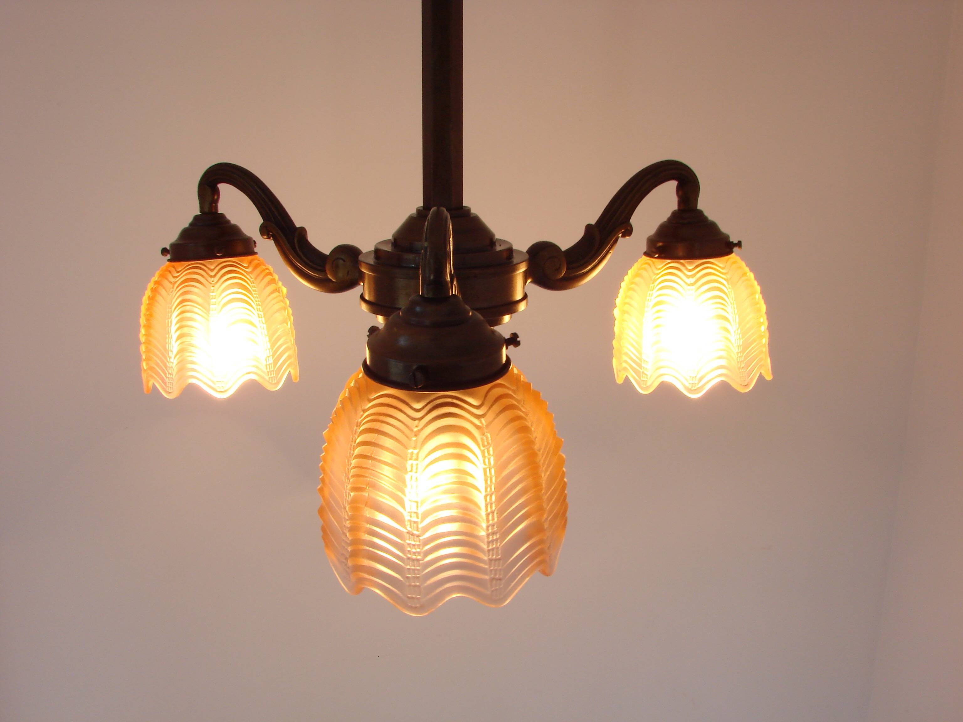 Art Deco bronze chandelier, 1920s.