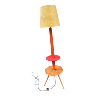 Floor lamp with double shelves, wood, 1950-60